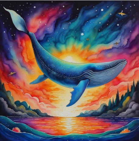 Алмазная мозайка 'Космический кит' (блест.) 20х30 см, на картоне с част. заполн. 25 цветов, НД-0987