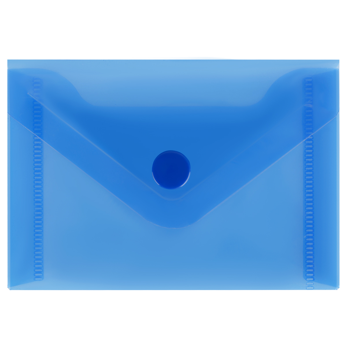 Папка-конверт на кнопке СТАММ А7 (74х105 мм), 150 мкм, пластик прозрачная, синяя, ММ-31726