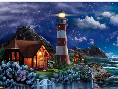 Алмазная мозайка 'Ночной маяк' (класс.) 22х32 см, с подрамником 24 цвета, НД-8556