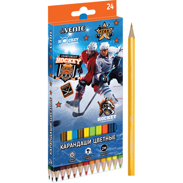 Карандаши 24 цв deVENTE 'HOCKEY CHAMPIONSHIP' 2М шестигранные в картон. коробке европодвес 5024105