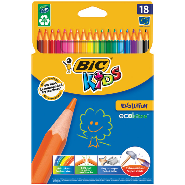 Карандаши 18 цв. Bic 'Evolution', пластик., заточен., картон. уп., европодвес, 937513