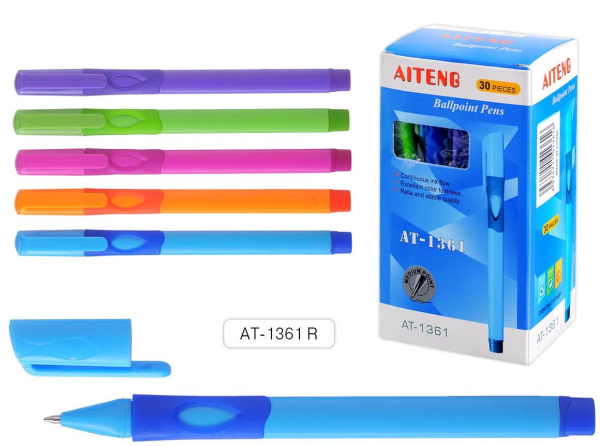 Ручка шариковая AITENG для правшей, 0,7 мм., трехгран., рез.грипп, АТ-1361R